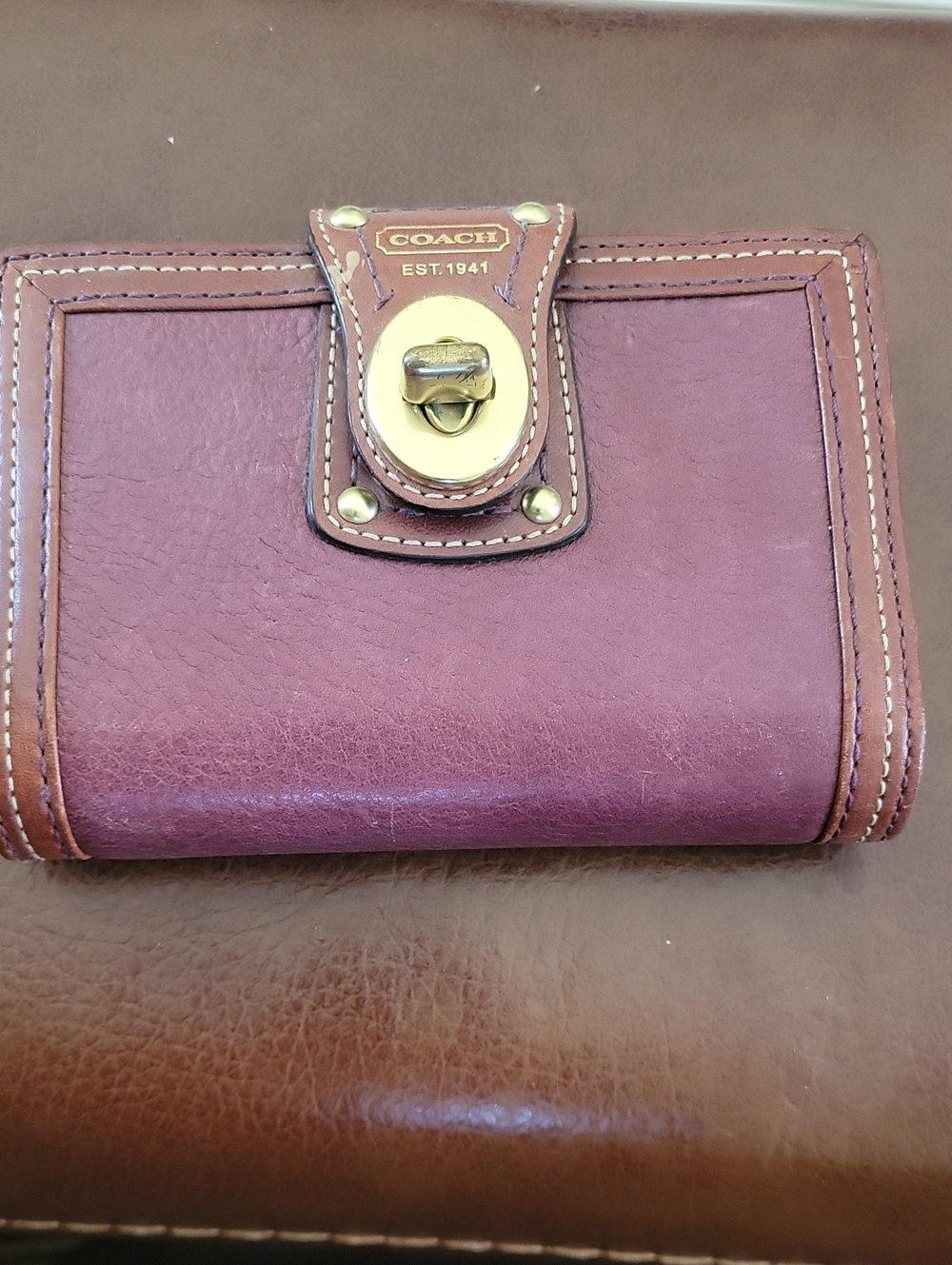 Vintage Coach Leather Agenda in Plum with Tan Trim and Gold Hardware